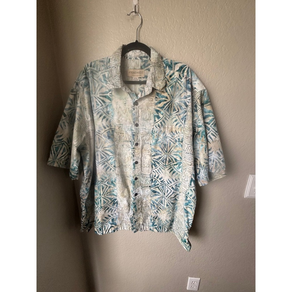 Johari West Shirt Mens Size 2XL Blue Teal Casual Button Up Short Sleeve Tropical